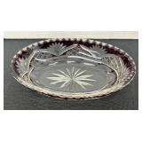 Vintage Bohemian Crystal Ruby Cut to Clear Toothpick Holder and Soap Dish