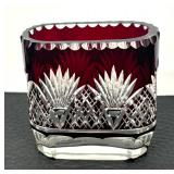 Vintage Bohemian Crystal Ruby Cut to Clear Toothpick Holder and Soap Dish