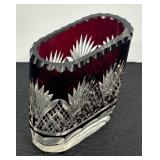 Vintage Bohemian Crystal Ruby Cut to Clear Toothpick Holder and Soap Dish