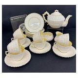 Belleek Limpet Teapot, Cups and Saucers & Belleek Lotus Cream and Sugar Set