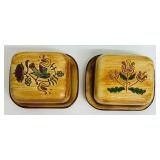 Pair of Pennsbury Pottery Tulip Butter Dish & Lid Folk Art Hand Painted