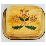 Pair of Pennsbury Pottery Tulip Butter Dish & Lid Folk Art Hand Painted