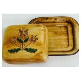 Pair of Pennsbury Pottery Tulip Butter Dish & Lid Folk Art Hand Painted
