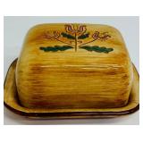 Pair of Pennsbury Pottery Tulip Butter Dish & Lid Folk Art Hand Painted