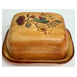 Pair of Pennsbury Pottery Tulip Butter Dish & Lid Folk Art Hand Painted