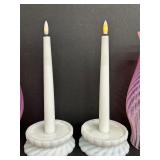 Pair of Vintage Fenton Cranberry Opalescent Swirl Hurricane Lamps