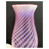 Pair of Vintage Fenton Cranberry Opalescent Swirl Hurricane Lamps