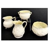 Vintage Belleek Lotus Small Creamers and Sugar Bowl & Vintage Belleek Aberdeen Cream and Sugar Set