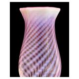 Pair of Vintage Fenton Cranberry Opalescent Swirl Hurricane Lamps