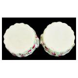 Pair of Vintage Open Salt Cellars / Porcelain Dip Dish / Basket Pink Roses Floral Painted