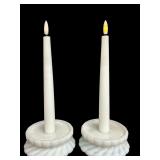 Pair of Vintage Fenton Cranberry Opalescent Swirl Hurricane Lamps