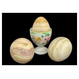 Stunning Marble Eggs From Mexico and Hand Painted Floral Egg Cup