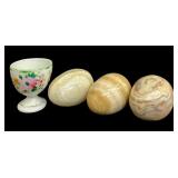 Stunning Marble Eggs From Mexico and Hand Painted Floral Egg Cup