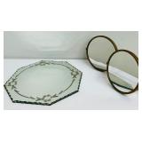 Elegant Vintage Etched Mirror and Two Petite Circular Vanity Mirrors