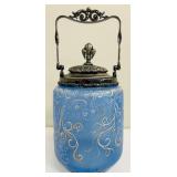 Antique Glass Hand Painted Biscuit Jar
