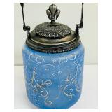 Antique Glass Hand Painted Biscuit Jar