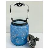 Antique Glass Hand Painted Biscuit Jar