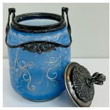 Antique Glass Hand Painted Biscuit Jar