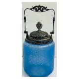 Antique Glass Hand Painted Biscuit Jar