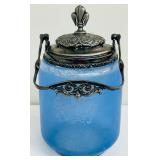 Antique Glass Hand Painted Biscuit Jar