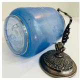 Antique Glass Hand Painted Biscuit Jar