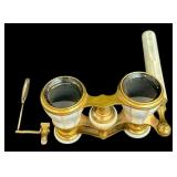 Vintage 19th Century Mother-of-Pearl Opera Glasses and Clip-On Magnifying Glass