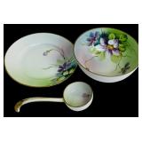 Vintage Meito “Campania” Hand Painted Footed Bowl, Ladle and Saucer
