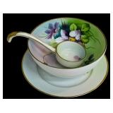 Vintage Meito “Campania” Hand Painted Footed Bowl, Ladle and Saucer