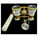 Vintage 19th Century Mother-of-Pearl Opera Glasses and Clip-On Magnifying Glass