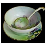 Vintage Meito “Campania” Hand Painted Footed Bowl, Ladle and Saucer