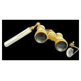 Vintage 19th Century Mother-of-Pearl Opera Glasses and Clip-On Magnifying Glass