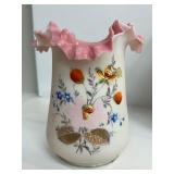 Antique Limoges P&B 12" Plate, Antique Victorian Bohemian Hand Painted Enamel Violet Flower Satin Uranium Glass Vase and Victorian White/Pink Bristol Glass