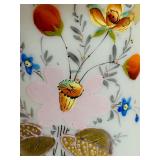 Antique Limoges P&B 12" Plate, Antique Victorian Bohemian Hand Painted Enamel Violet Flower Satin Uranium Glass Vase and Victorian White/Pink Bristol Glass