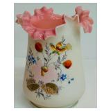 Antique Limoges P&B 12" Plate, Antique Victorian Bohemian Hand Painted Enamel Violet Flower Satin Uranium Glass Vase and Victorian White/Pink Bristol Glass