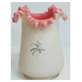 Antique Limoges P&B 12" Plate, Antique Victorian Bohemian Hand Painted Enamel Violet Flower Satin Uranium Glass Vase and Victorian White/Pink Bristol Glass