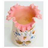 Antique Limoges P&B 12" Plate, Antique Victorian Bohemian Hand Painted Enamel Violet Flower Satin Uranium Glass Vase and Victorian White/Pink Bristol Glass