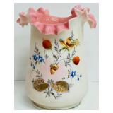 Antique Limoges P&B 12" Plate, Antique Victorian Bohemian Hand Painted Enamel Violet Flower Satin Uranium Glass Vase and Victorian White/Pink Bristol Glass