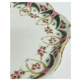 Antique Limoges P&B 12" Plate, Antique Victorian Bohemian Hand Painted Enamel Violet Flower Satin Uranium Glass Vase and Victorian White/Pink Bristol Glass