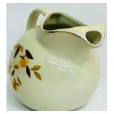 Vintage Hall’s Superior Quality Kitchenware Stoneware Pitcher with Ice Lip Round Shape Autumn Leaf MCM Mid Century Brown Orange Cream