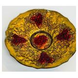 Vintage Goofus Glass Bowl Reverse Painted and Vintage Khokhloma Russian Wooden Spoon Hand Painted Folk Souvenir Art Decor Fish