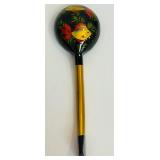 Vintage Goofus Glass Bowl Reverse Painted and Vintage Khokhloma Russian Wooden Spoon Hand Painted Folk Souvenir Art Decor Fish
