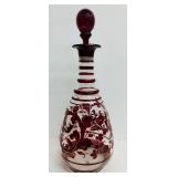 Vintage Bohemian Ruby Red and Clear Blown Glass Decanter