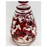 Vintage Bohemian Ruby Red and Clear Blown Glass Decanter