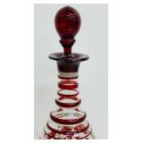 Vintage Bohemian Ruby Red and Clear Blown Glass Decanter