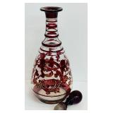 Vintage Bohemian Ruby Red and Clear Blown Glass Decanter
