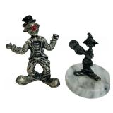Vintage Pewter Clown and Hobo Miniature Clown Figurine on Stone Paper Weight