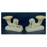 Two Vintage Belleek Seahorse Vases Third Black Mark