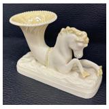 Two Vintage Belleek Seahorse Vases Third Black Mark