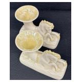 Two Vintage Belleek Seahorse Vases Third Black Mark