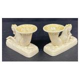 Two Vintage Belleek Seahorse Vases Third Black Mark